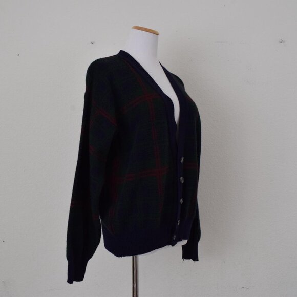 IMPERFECT Vintage‎ 90s Blue and Green Plaid Grandpa Sweater - Picture 4 of 10